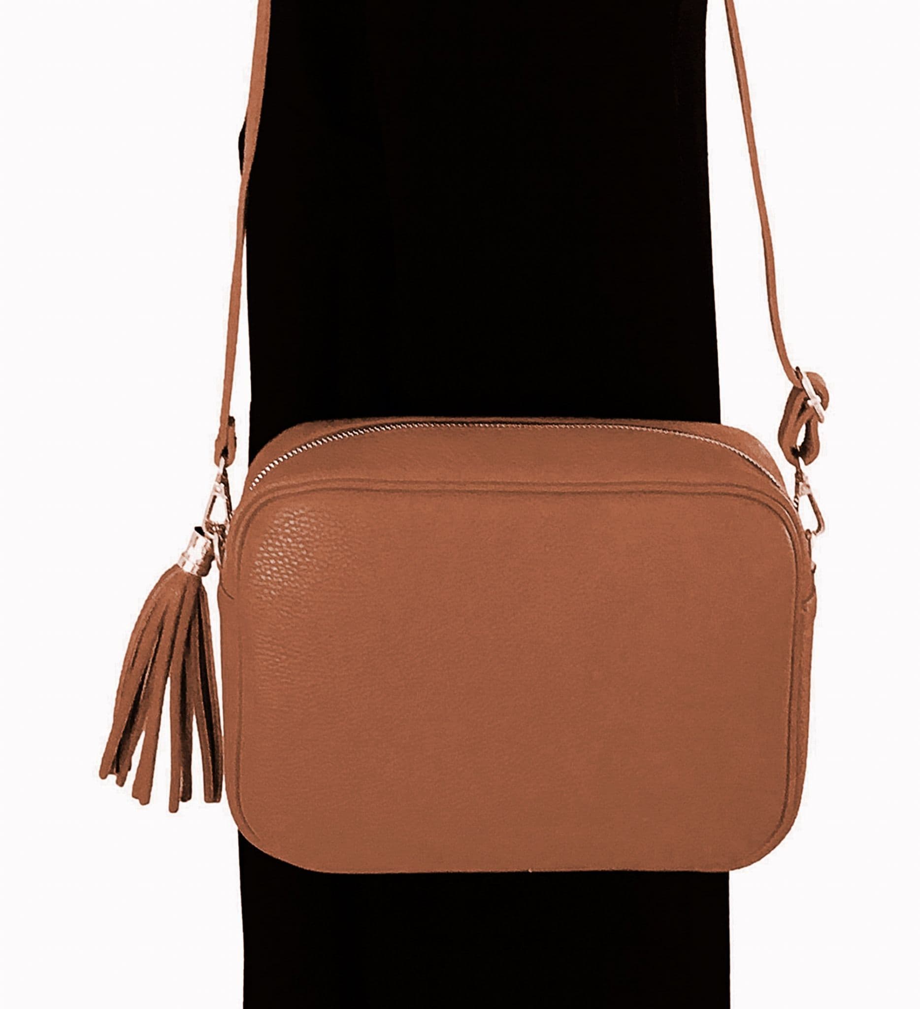 Large Crossbody Bag Italian Leather Tassel Shoulder Handbag Camera Style (Darker Colours)