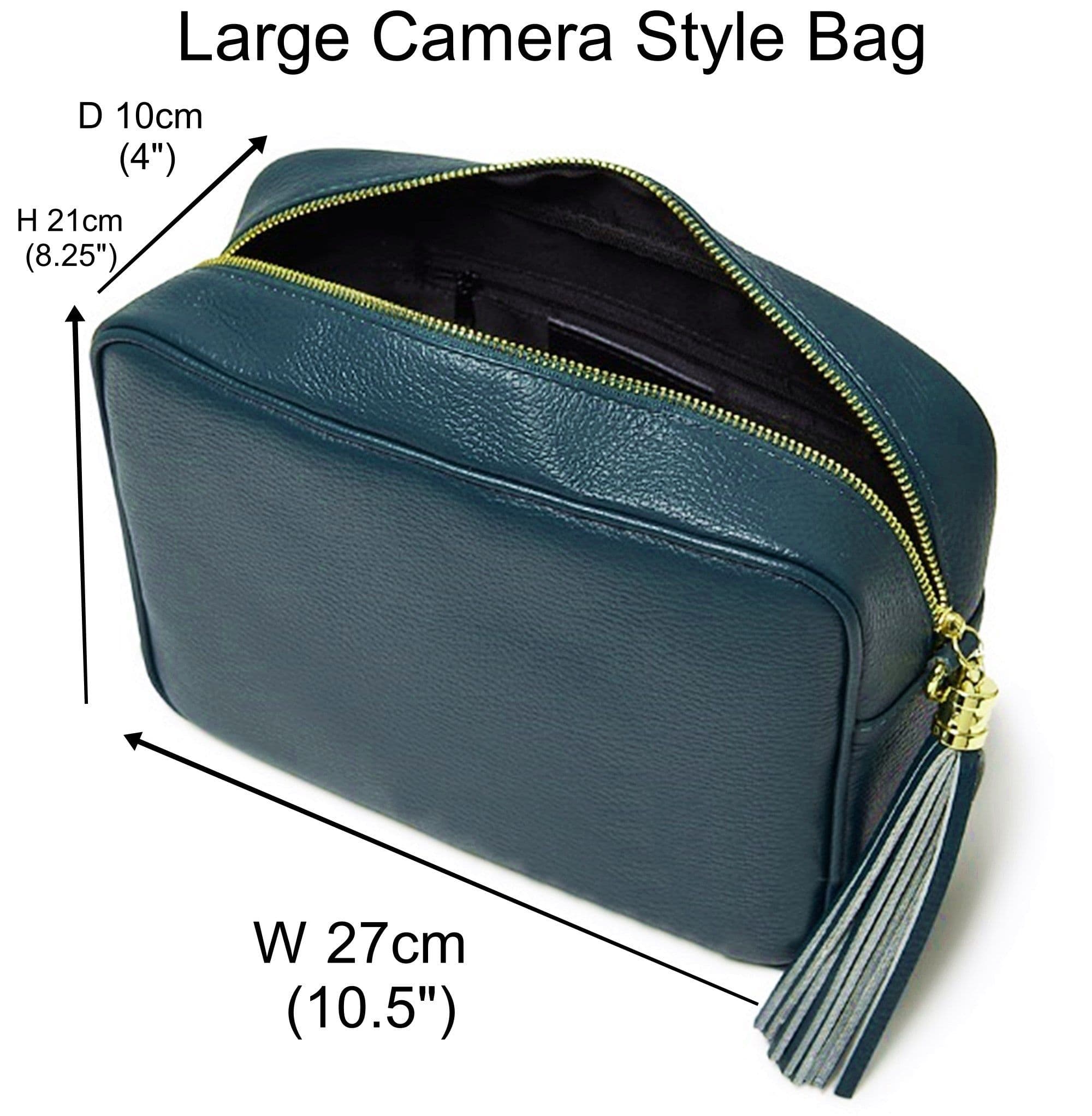 Large Crossbody Bag Italian Leather Tassel Shoulder Handbag Camera Style (Darker Colours)