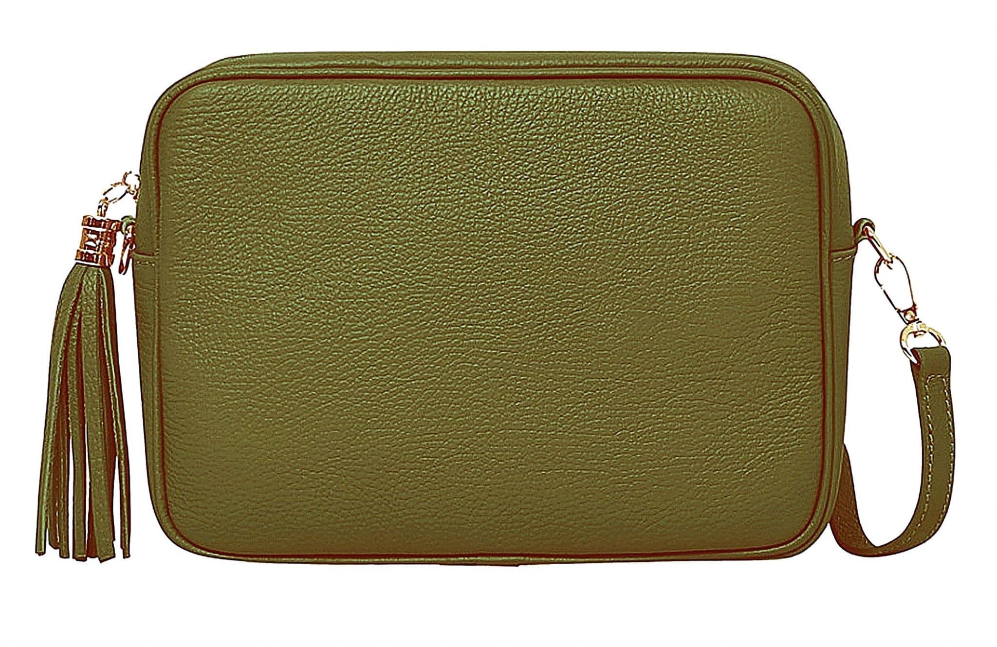 Large Crossbody Bag Italian Leather Tassel Shoulder Handbag Camera Style (Darker Colours)