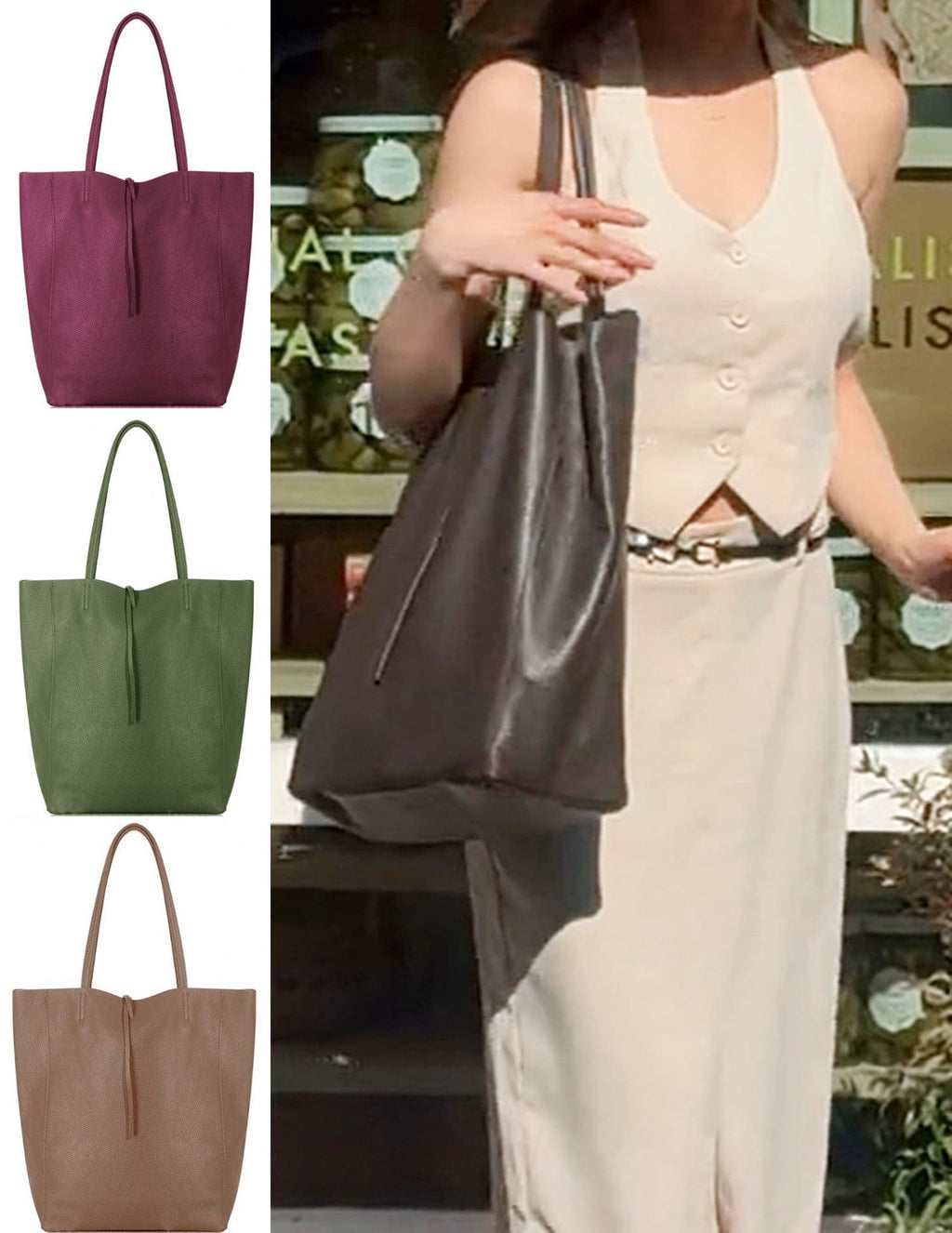 Large Shopper Shoulder Style Tote Handbag Italian Leather (Darker Colours)
