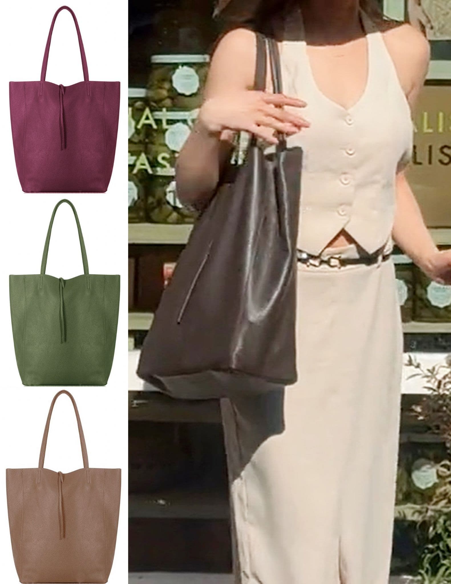 Large Shopper Shoulder Style Tote Handbag Italian Leather (Darker Colours)