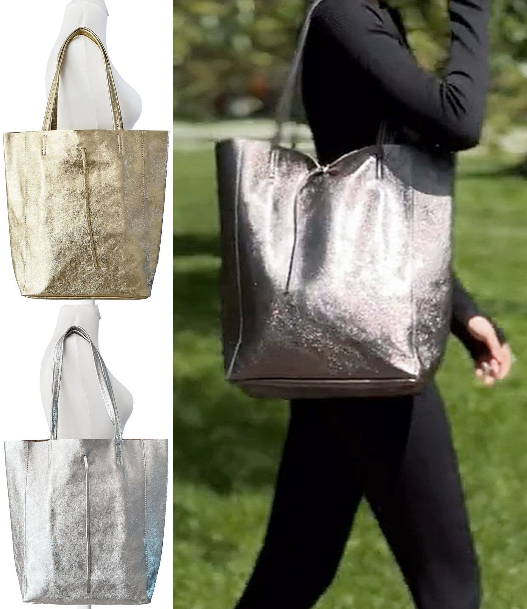 Large Shopper Shoulder Style Tote Handbag Italian Leather (Metallic Colours)
