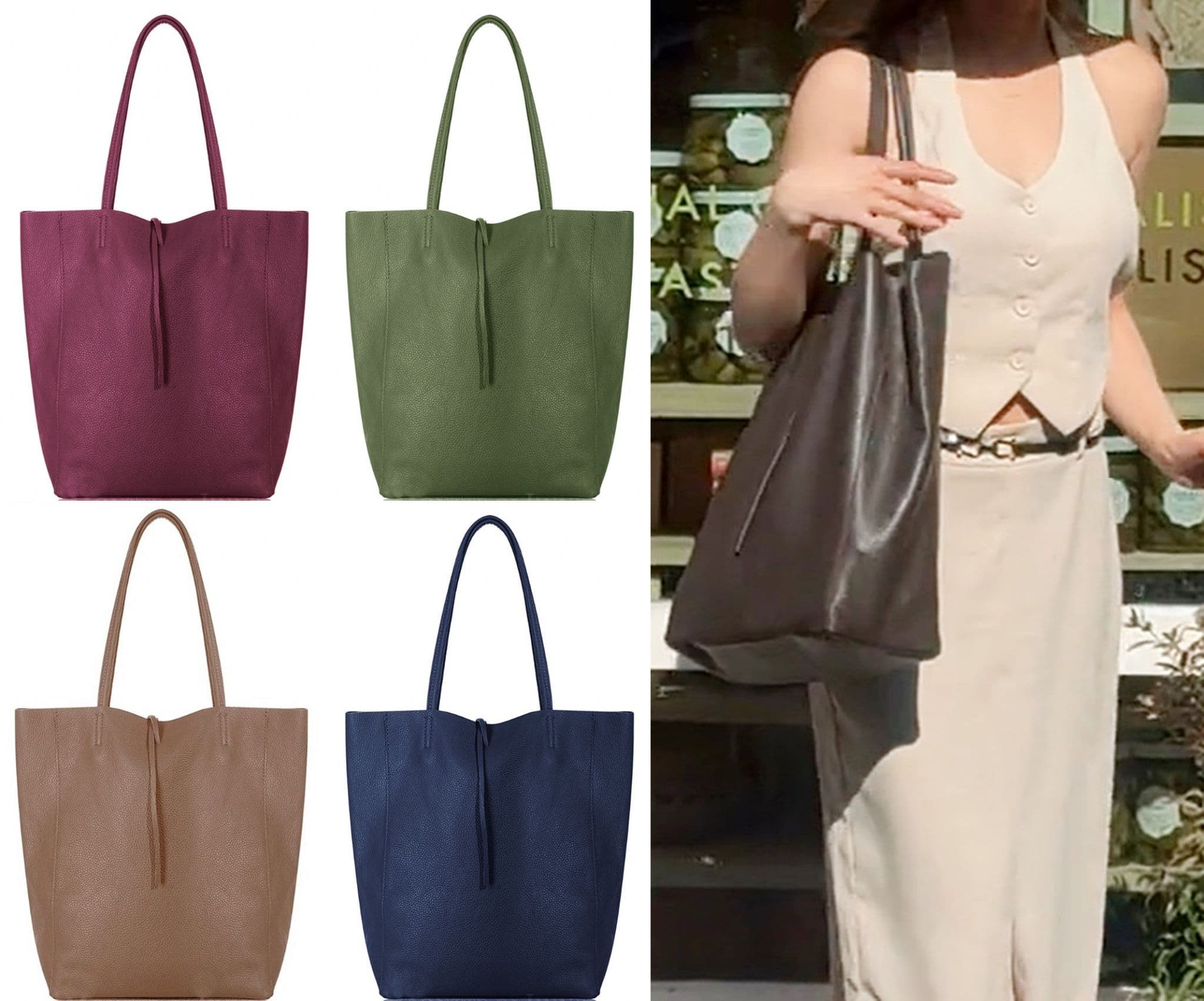 Large Shopper Shoulder Style Tote Handbag Italian Leather (Metallic Colours)