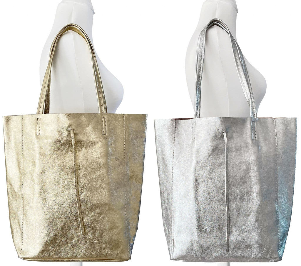 Large Shopper Shoulder Style Tote Handbag Italian Leather (Metallic Colours)
