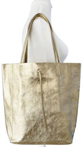Large Shopper Shoulder Style Tote Handbag Italian Leather (Metallic Colours)