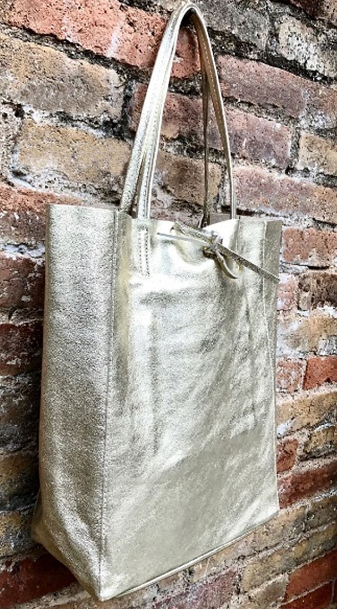 Large Shopper Shoulder Style Tote Handbag Italian Leather (Metallic Colours)