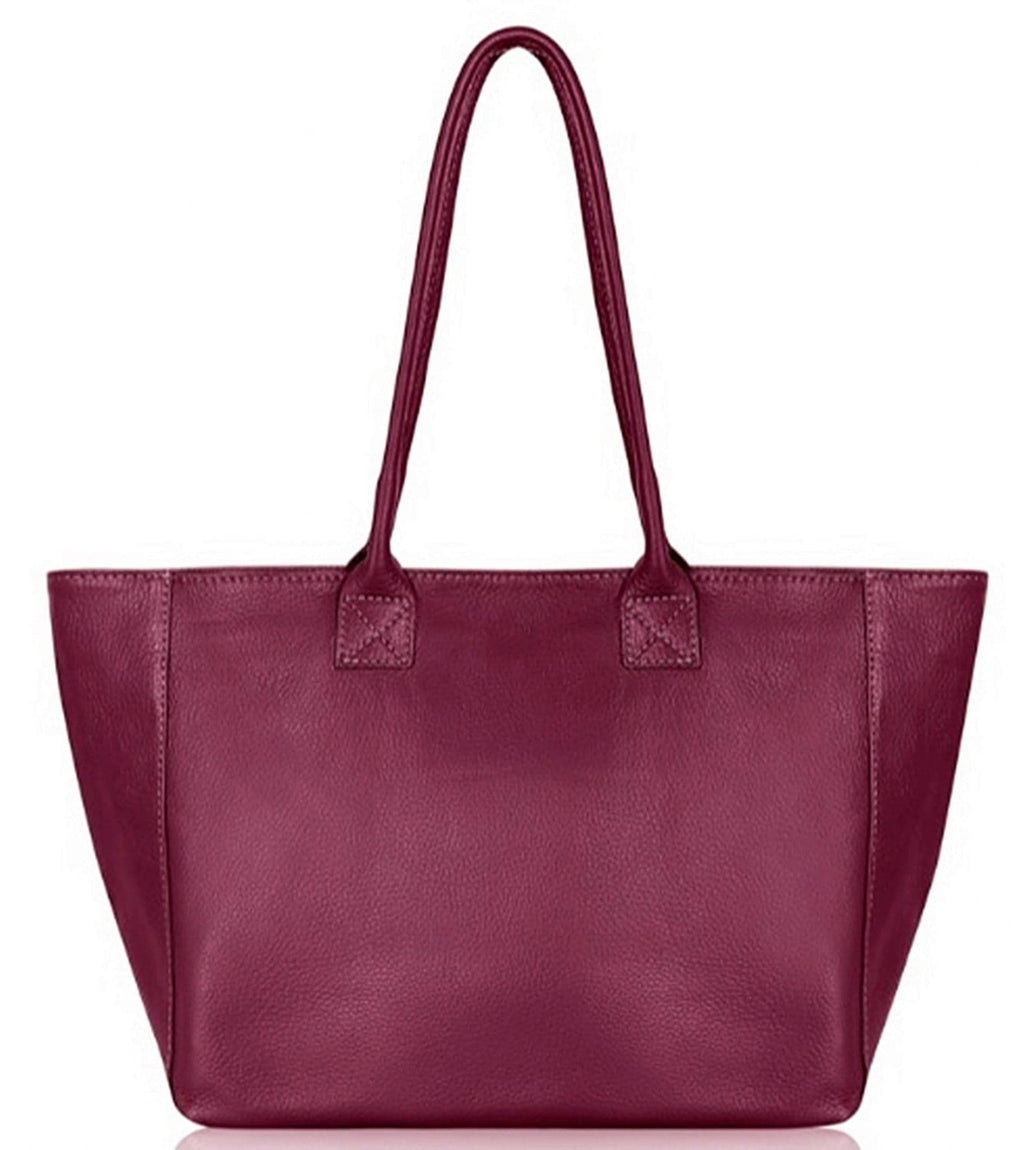 Large Wide Leather Tote Bag Overnight Shoulder Shopper Bag Handbag Italian Soft Pebbled Leather