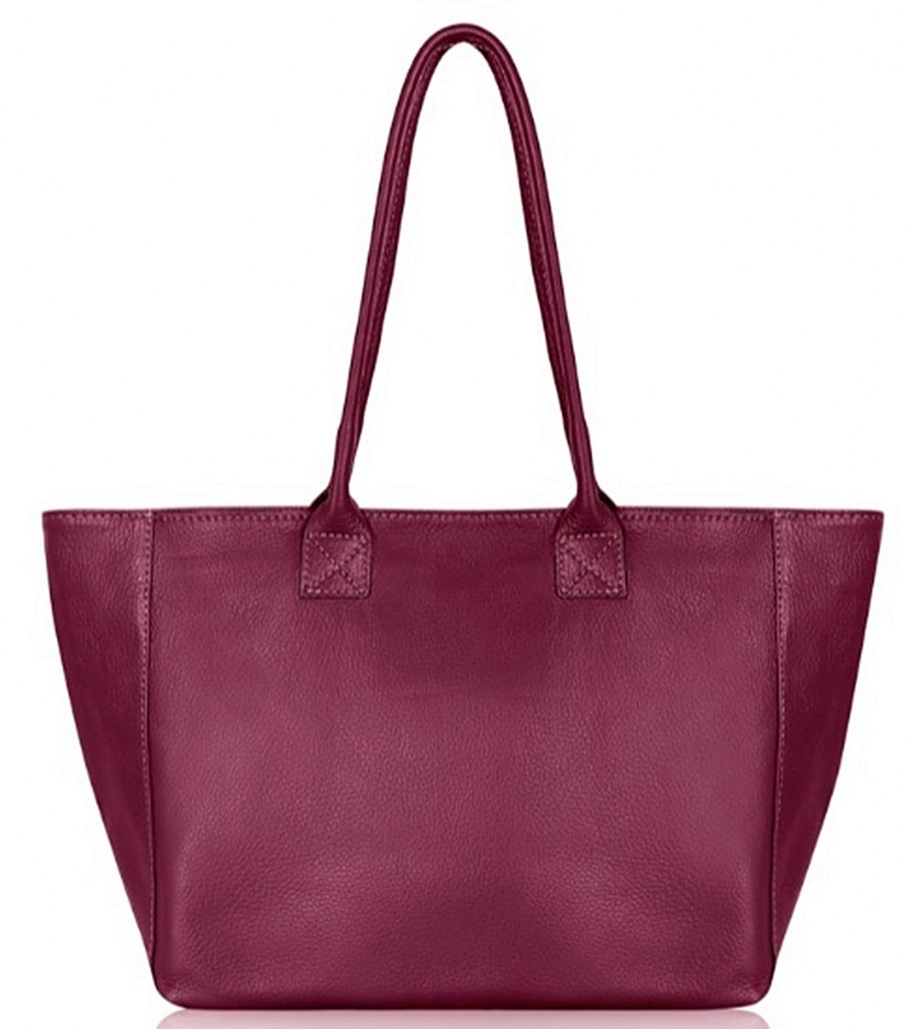 Large Wide Leather Tote Bag Overnight Shoulder Shopper Bag Handbag Italian Soft Pebbled Leather