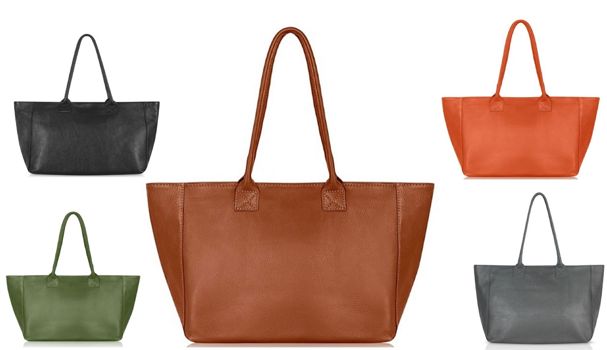 Large Wide Leather Tote Bag Overnight Shoulder Shopper Bag Handbag Italian Soft Pebbled Leather