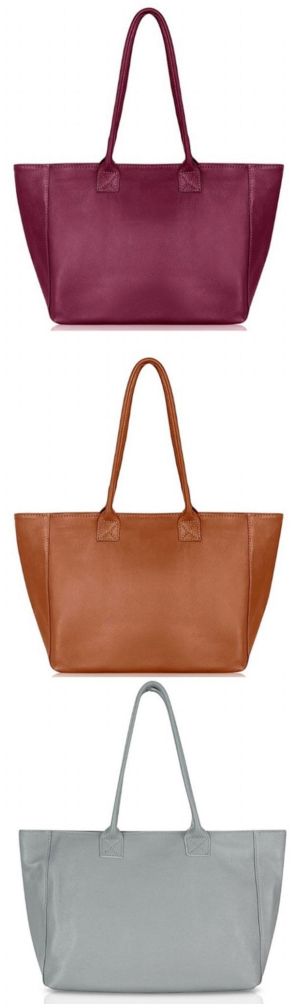 Large Wide Leather Tote Bag Overnight Shoulder Shopper Bag Handbag Italian Soft Pebbled Leather