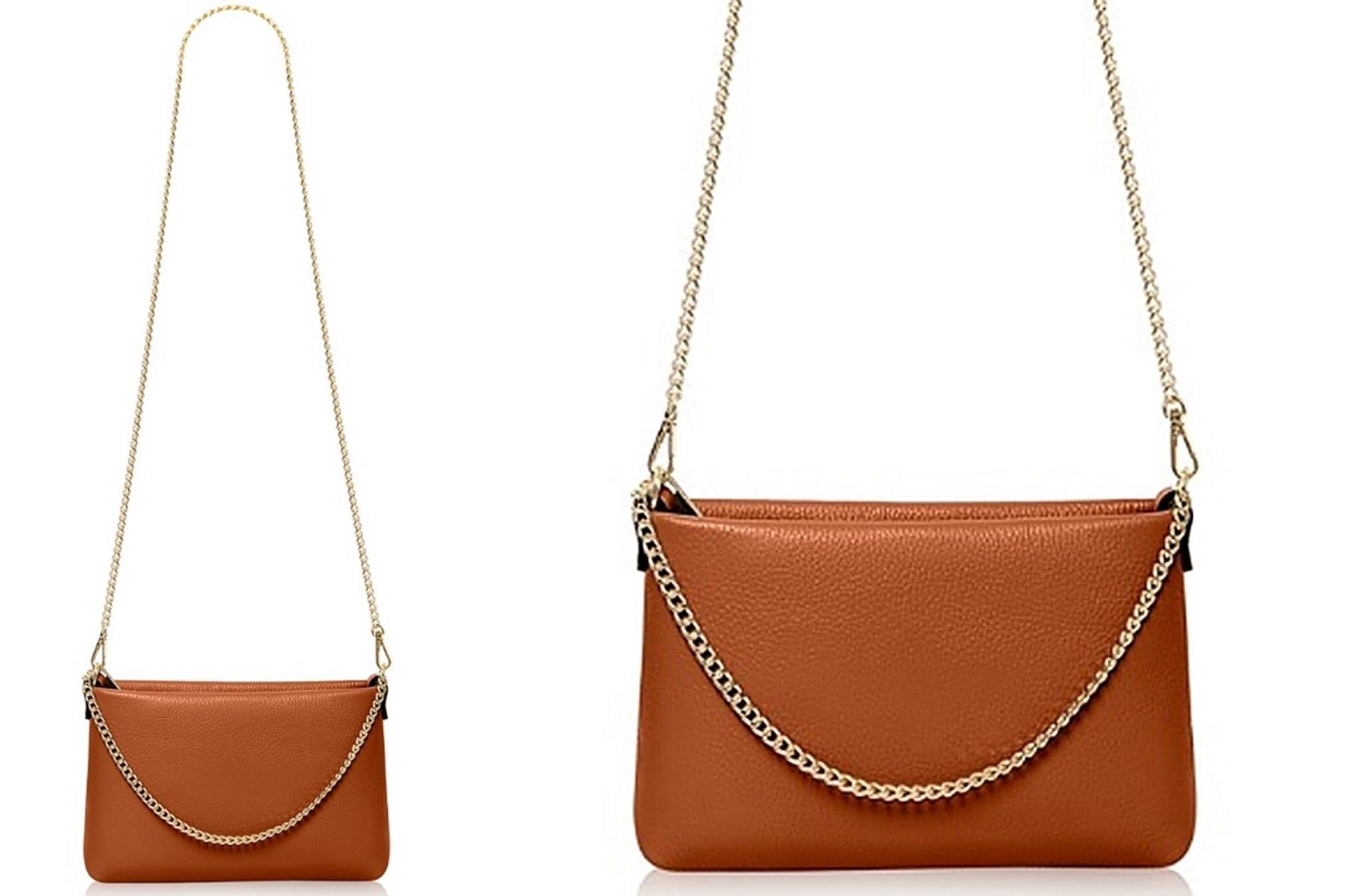 Leather Clutch Crossbody Shoulder Bag, 2 Gold Chain Straps 3 in 1 Ways To Wear (Brighter Colours)