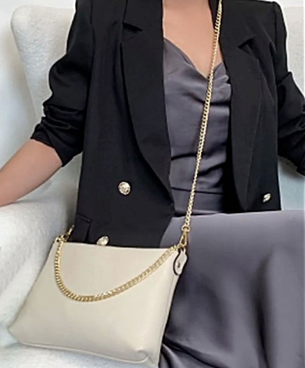 Leather Clutch Crossbody Shoulder Bag, 2 Gold Chain Straps 3 in 1 Ways To Wear (Brighter Colours)