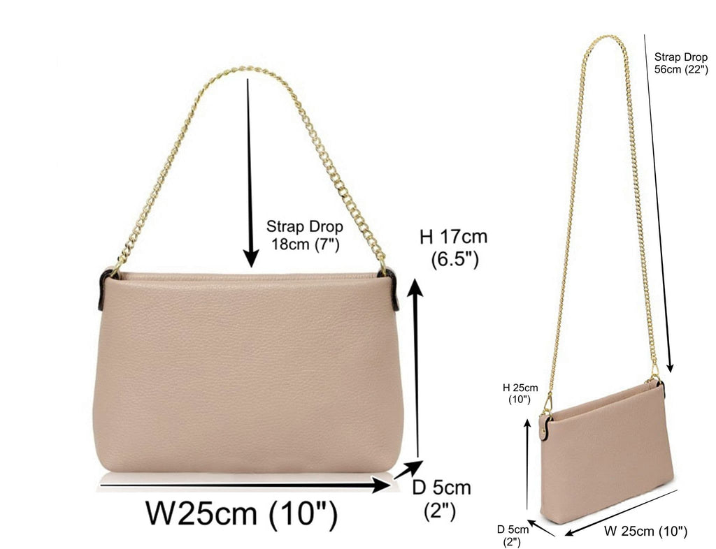Leather Clutch Crossbody Shoulder Bag, 2 Gold Chain Straps 3 in 1 Ways To Wear (Brighter Colours)