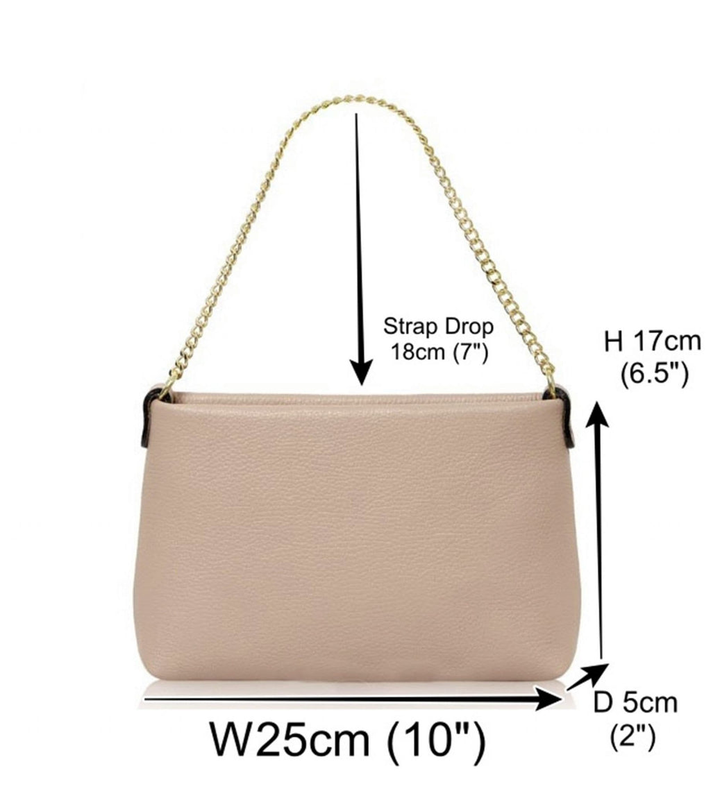 Leather Clutch Crossbody Shoulder Bag, 2 Gold Chain Straps 3 in 1 Ways To Wear (Brighter Colours)
