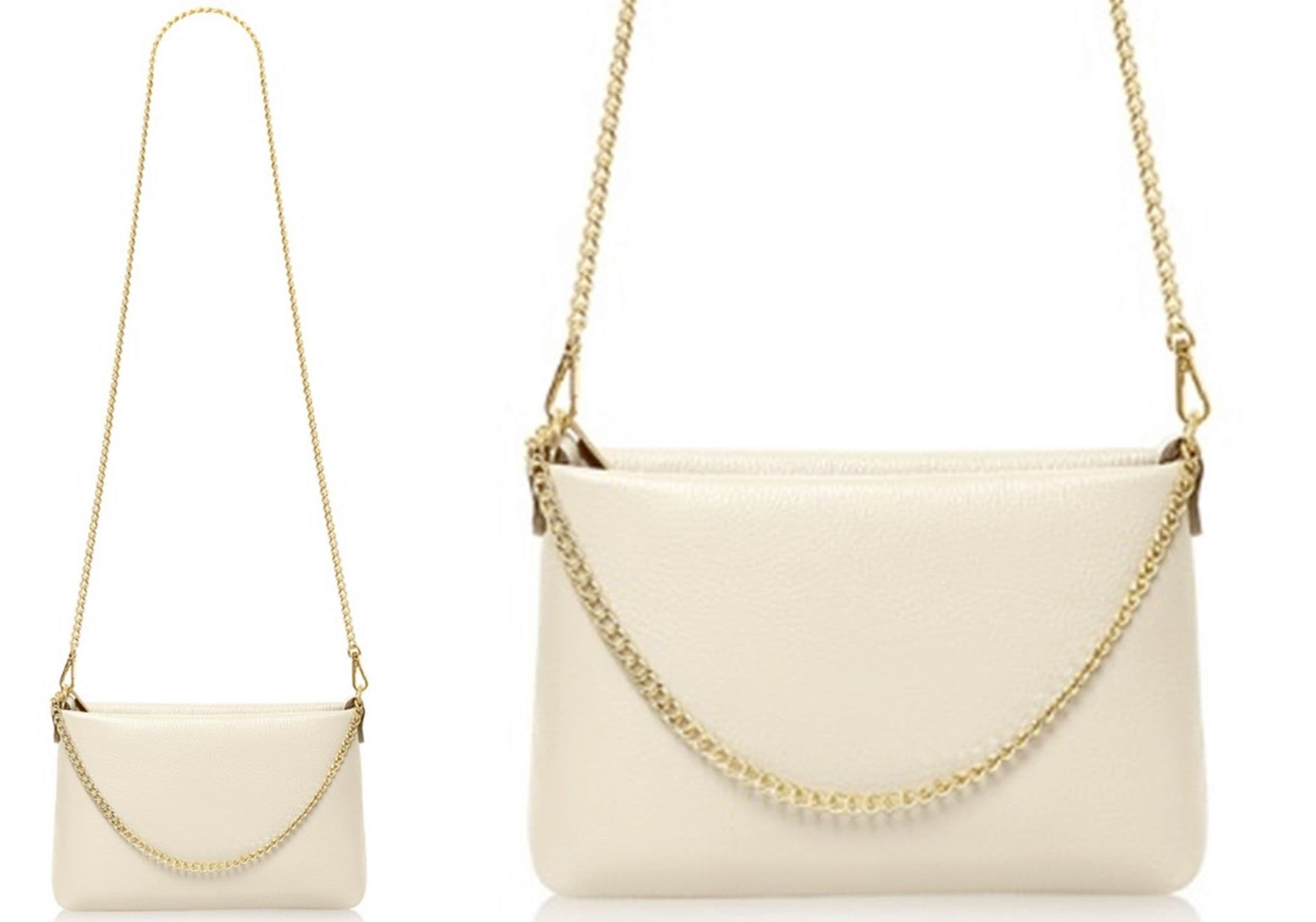 Leather Clutch Crossbody Shoulder Bag, 2 Gold Chain Straps 3 in 1 Ways To Wear (Brighter Colours)
