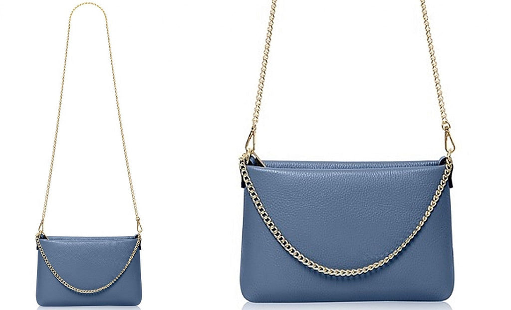 Leather Clutch Crossbody Shoulder Bag, 2 Gold Chain Straps 3 in 1 Ways To Wear (Brighter Colours)