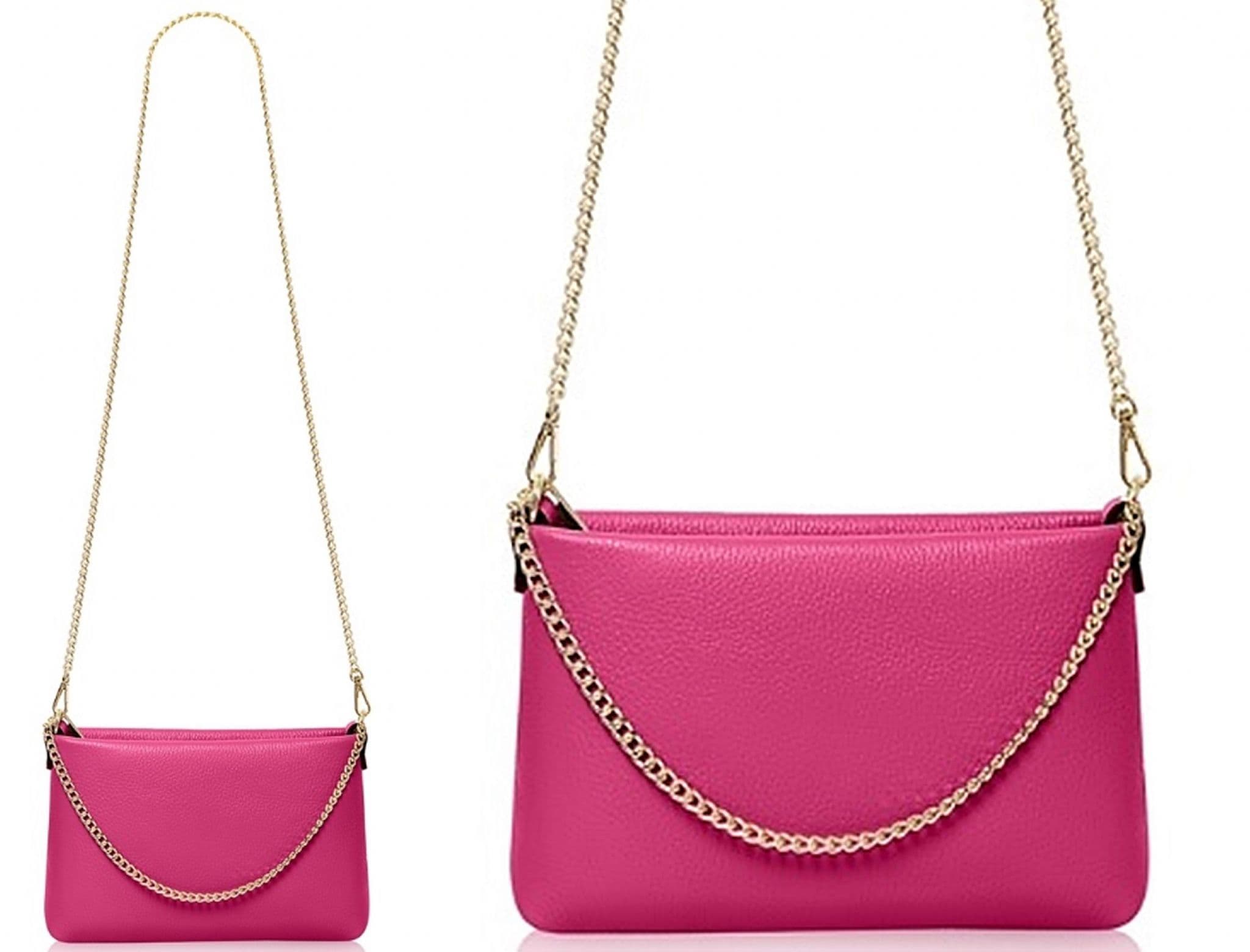 Leather Clutch Crossbody Shoulder Bag, 2 Gold Chain Straps 3 in 1 Ways To Wear (Brighter Colours)