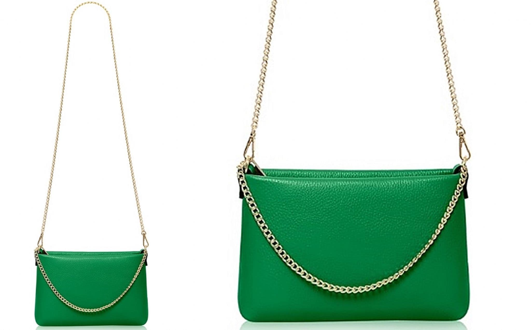 Leather Clutch Crossbody Shoulder Bag, 2 Gold Chain Straps 3 in 1 Ways To Wear (Brighter Colours)