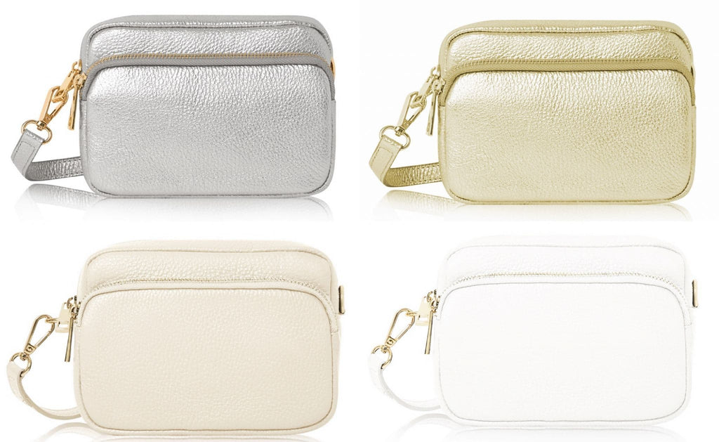 Leather Crossbody Bag Double Zipped & Compartments Shoulder Bag  Italian Leather Sm  Lighter Cols