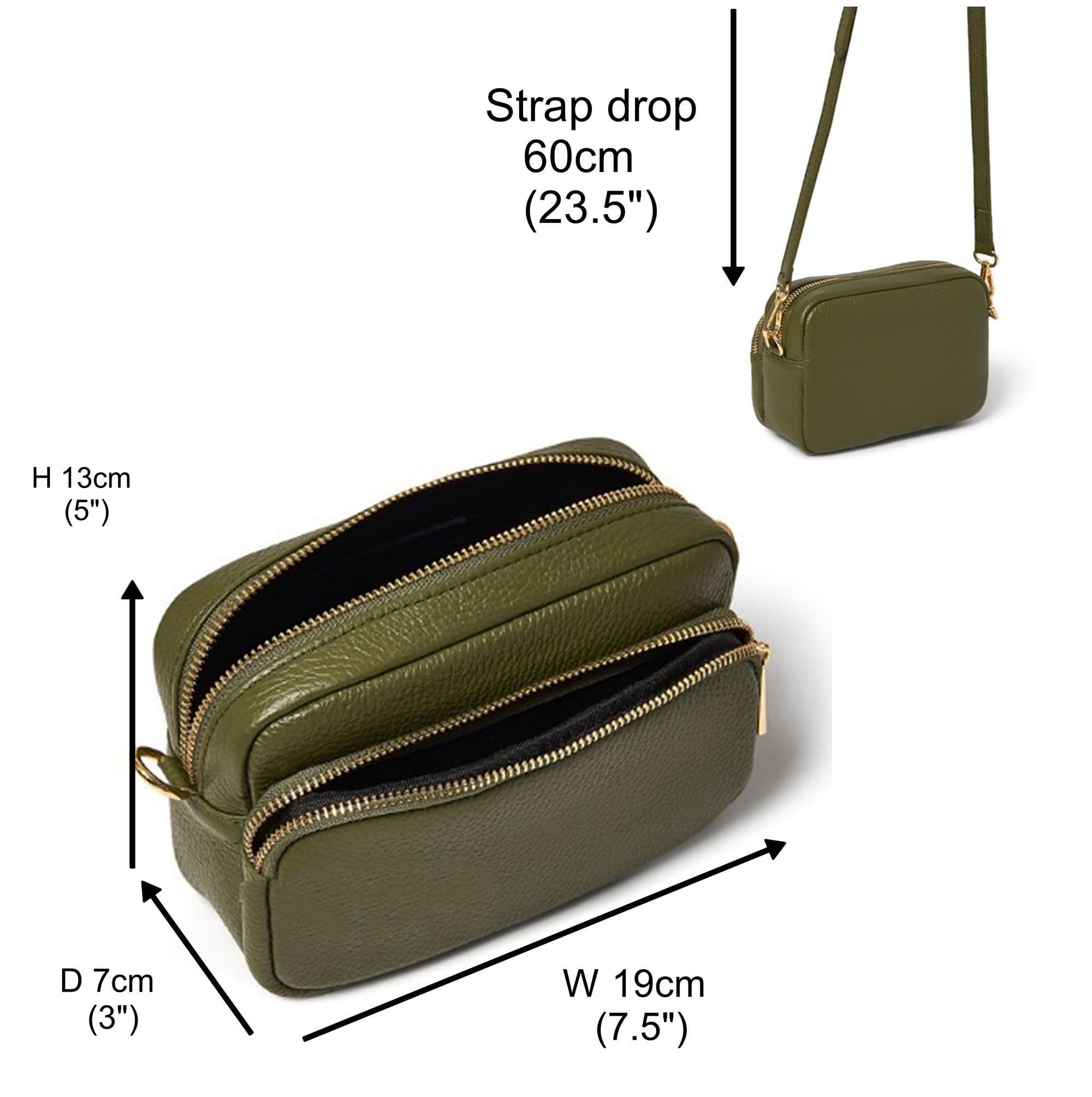 Leather Crossbody Bag Double Zipped & Compartments Shoulder Bag  Italian Leather Sm  Lighter Cols