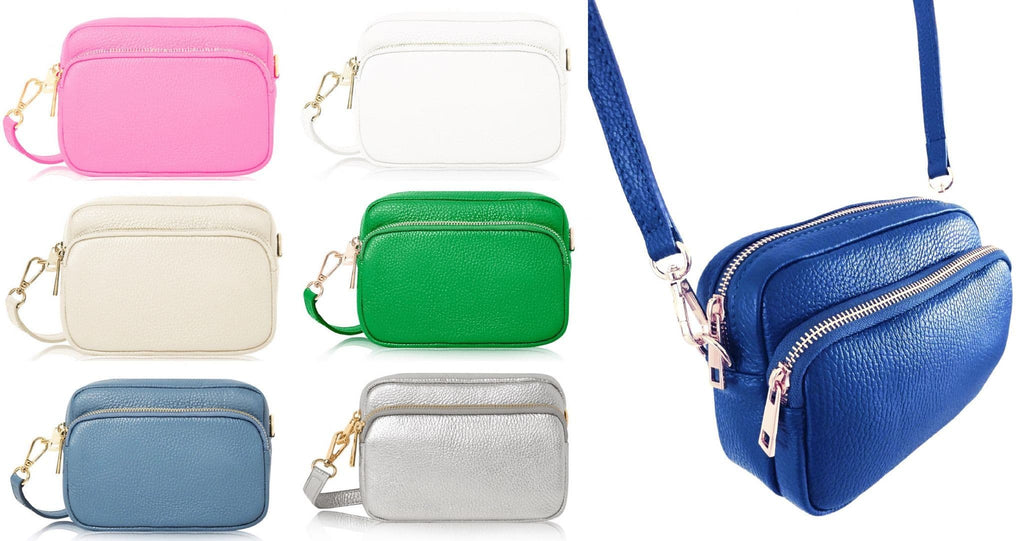 Leather Crossbody Bag Double Zipped & Compartments Shoulder Bag  Italian Leather Sm  Lighter Cols