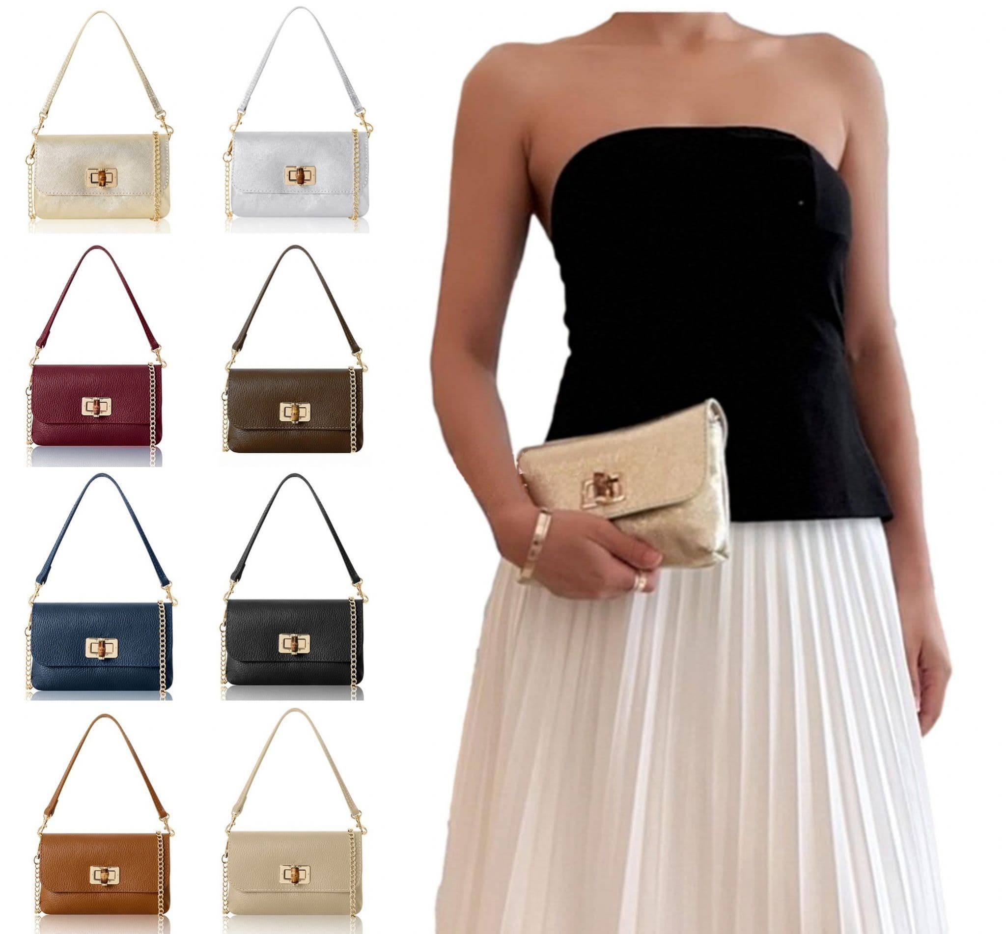 Leather Crossbody Shoulder Bag Clutch Bag Turn Lock Shoulder Bag Evening Bag