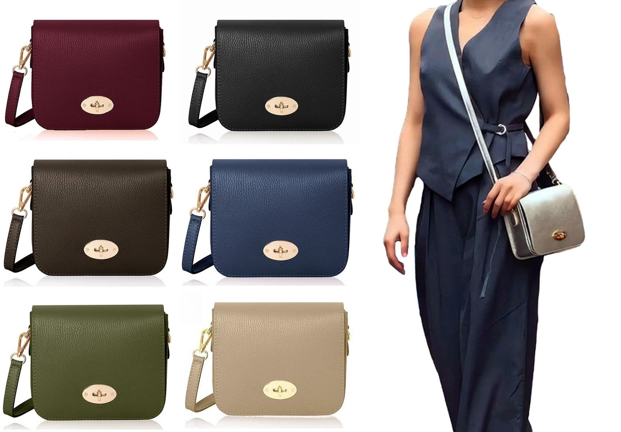 Leather Crossbody Bag Turn Lock Shoulder Bag Saddle Style Bag