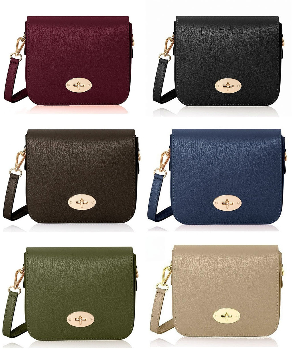 Leather Crossbody Bag Turn Lock Shoulder Bag Saddle Style Bag