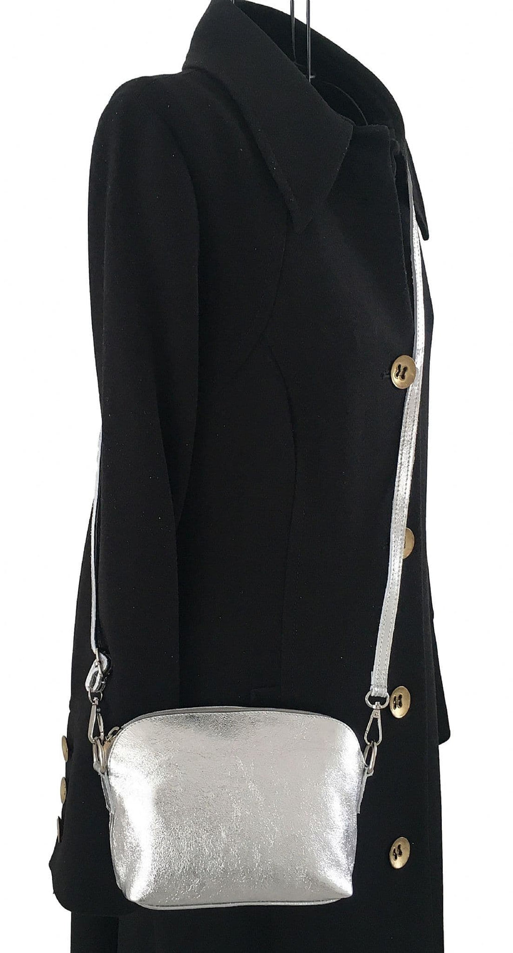 Leather Crossbody Shoulder Small Bag, Clutch Bag, Purse, Soft Italian Leather, Silver Tone Trims