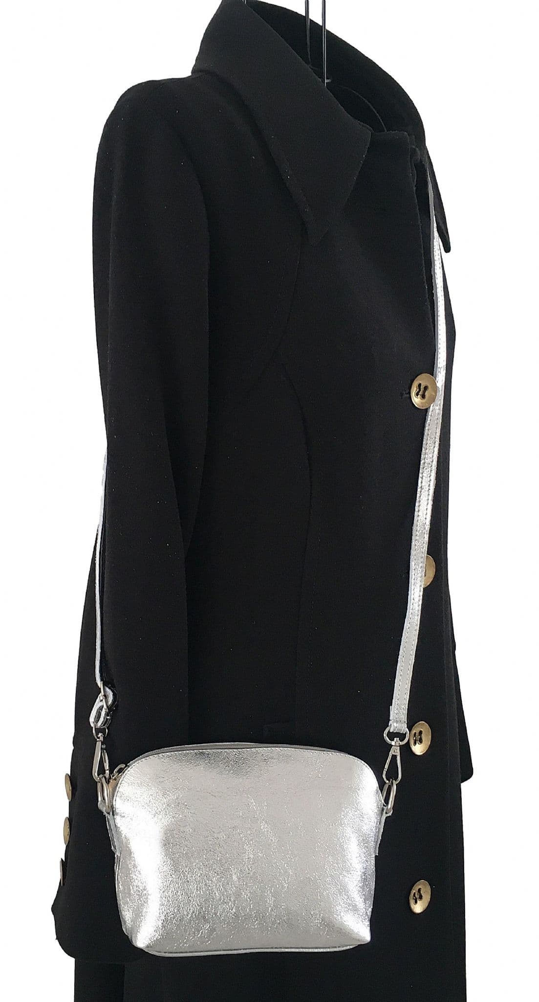 Leather Crossbody Shoulder Small Bag, Clutch Bag, Purse, Soft Italian Leather, Silver Tone Trims