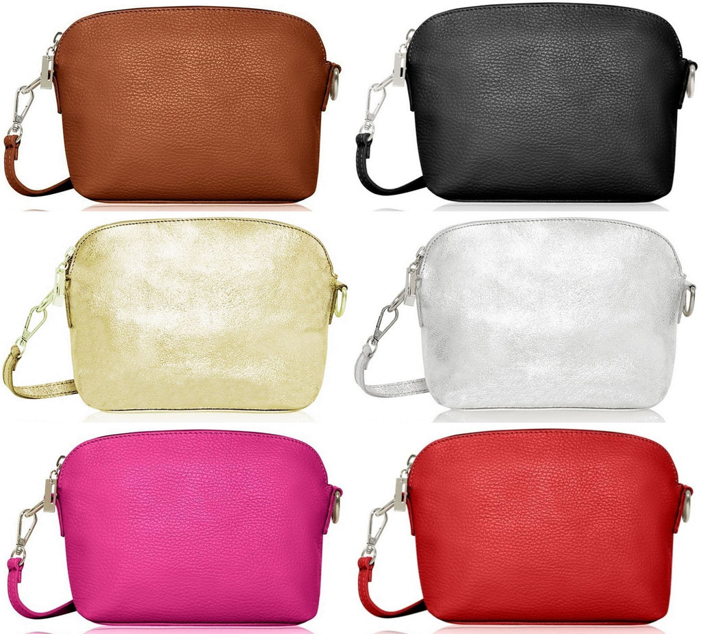 Leather Crossbody Shoulder Small Bag, Clutch Bag, Purse, Soft Italian Leather, Silver Tone Trims