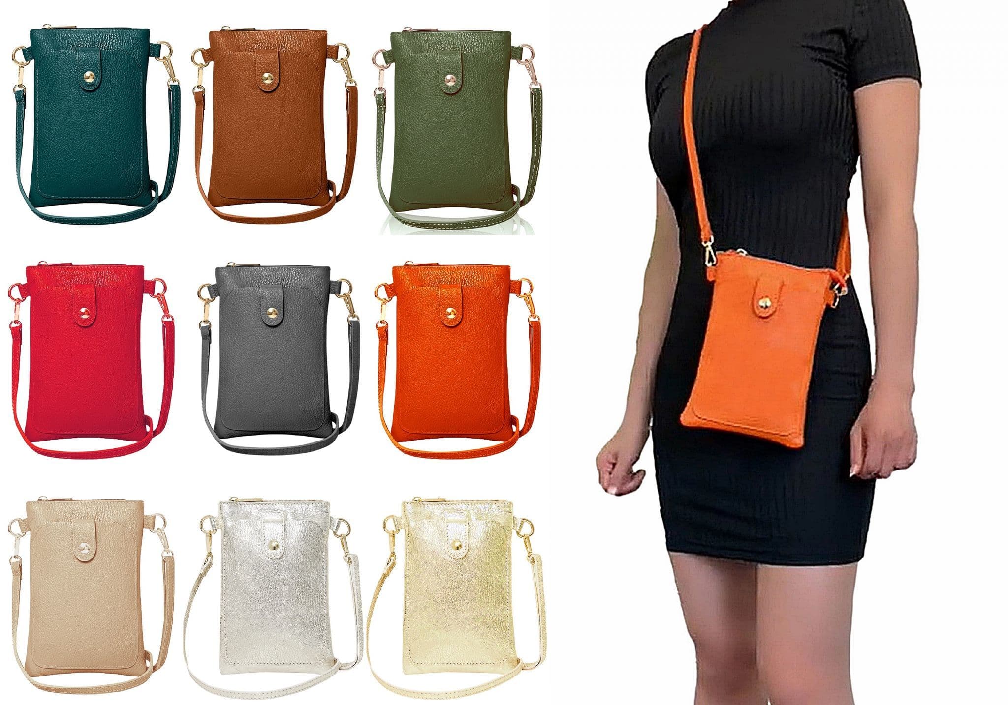 Leather Phone Bag, Pouch Crossbody Shoulder Bag, Clutch Bag, Travel Bag, Italian Leather