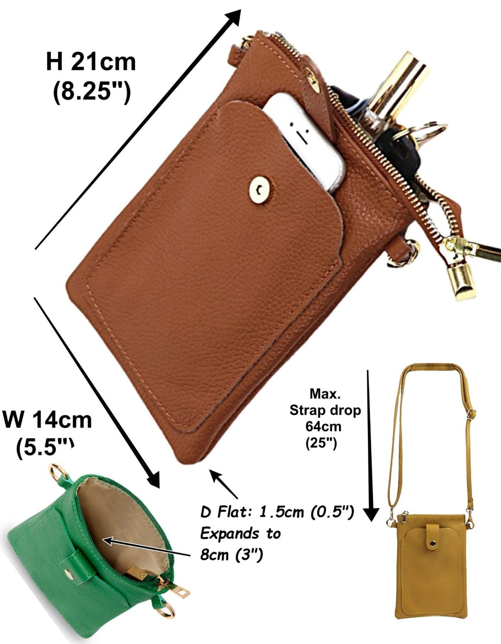 Leather Phone Bag, Pouch Crossbody Shoulder Bag, Clutch Bag, Travel Bag, Italian Leather
