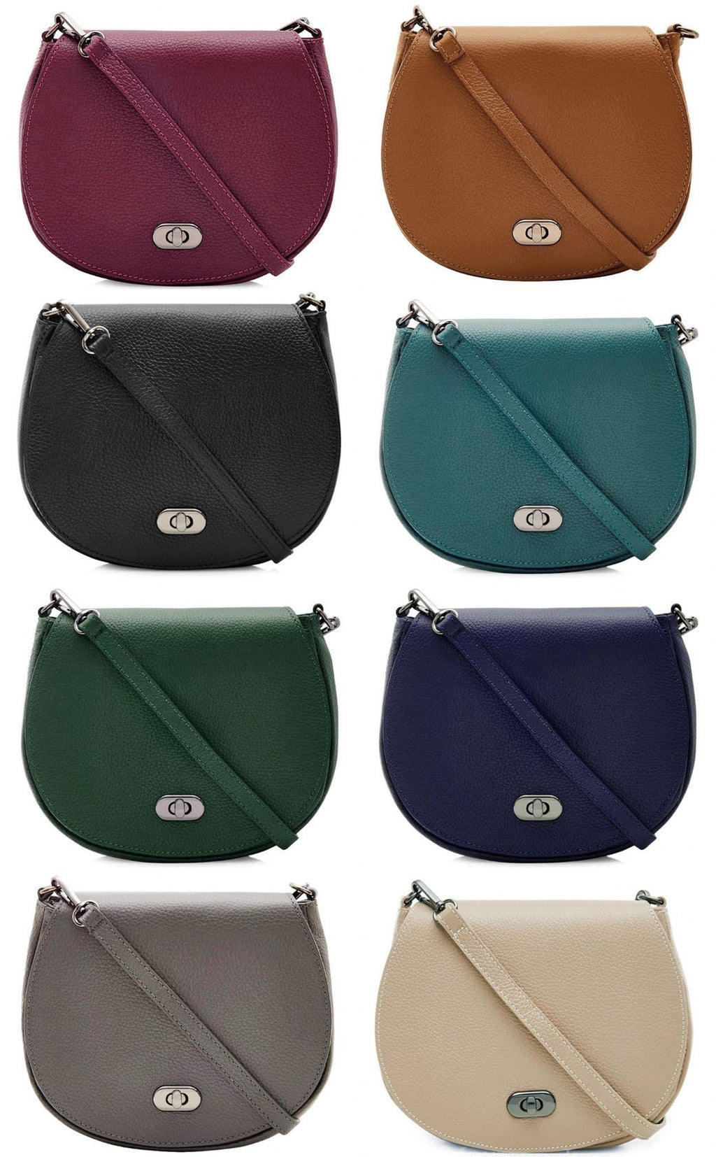 Leather Saddle Small Italian Leather Crossbody Shoulder Bag Detachable Strap (Darker Colours)