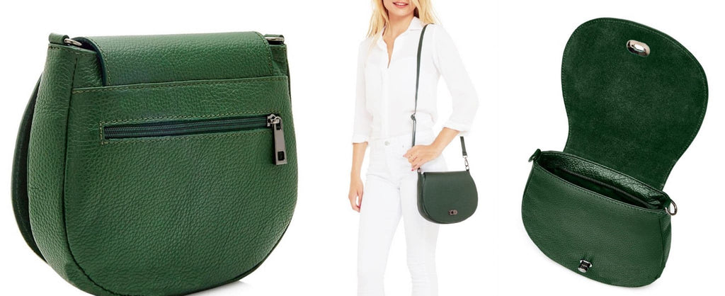 Leather Saddle Small Italian Leather Crossbody Shoulder Bag Detachable Strap (Darker Colours)