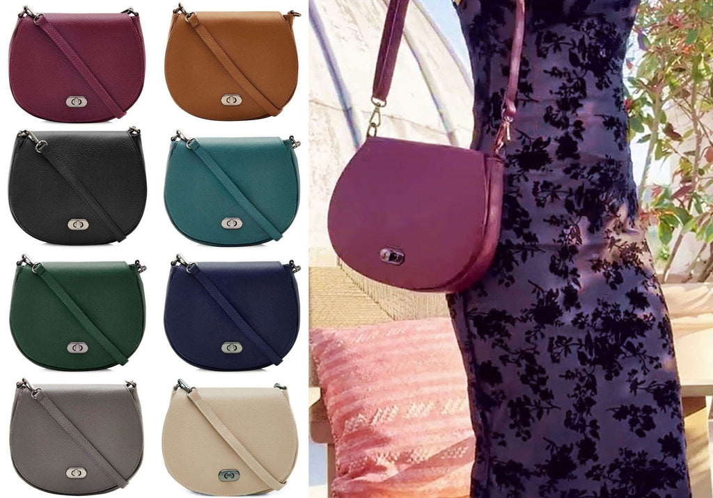 Leather Saddle Small Italian Leather Crossbody Shoulder Bag Detachable Strap (Darker Colours)