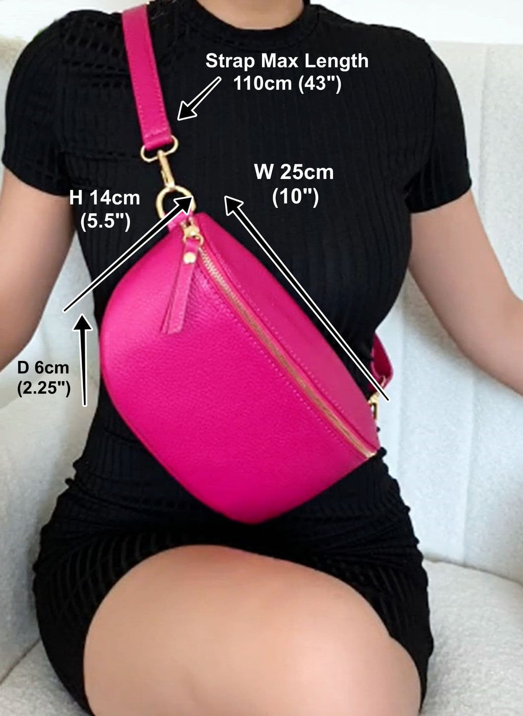 Leather Sling Bum Bag Crossbody Clutch Bag Multi Use Lighter Colours (Medium Size)