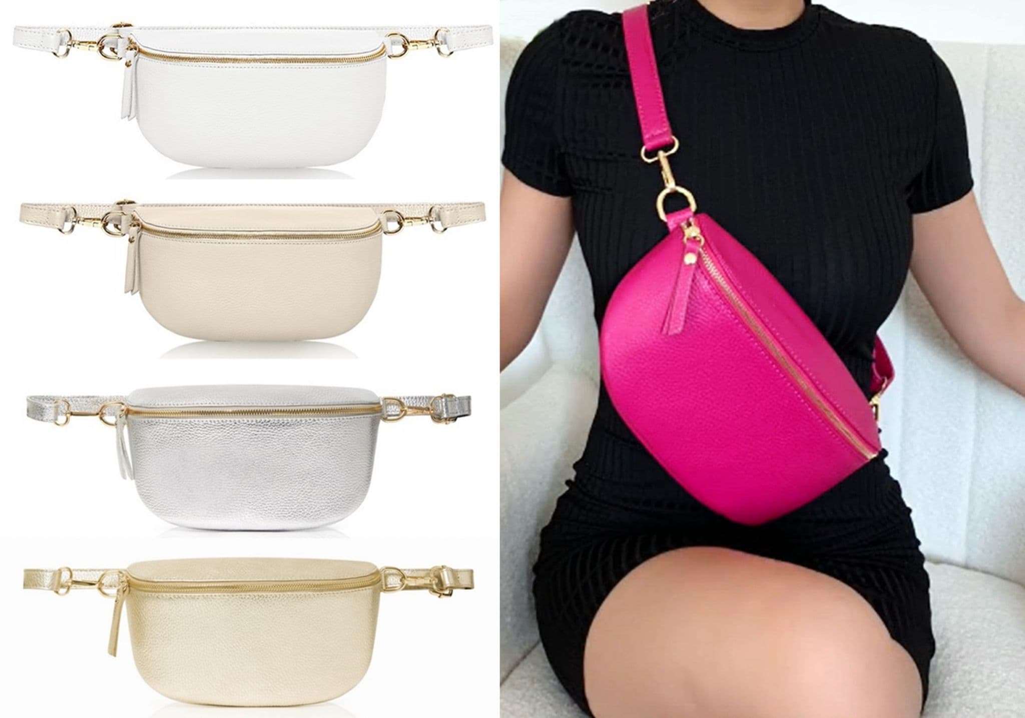 Leather Sling Bum Bag Crossbody Clutch Bag Multi Use Lighter Colours (Medium Size)