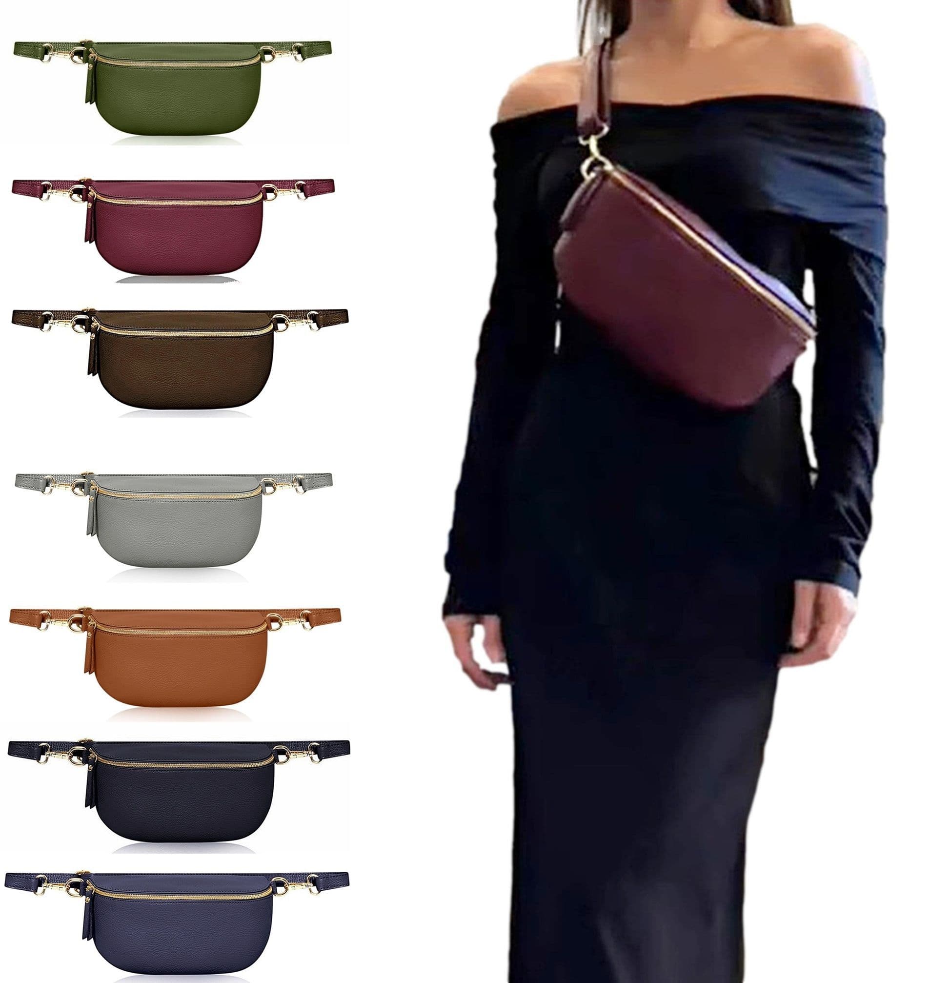 Leather Sling Bag  Multi Use Bag Bum Waist Bag Crossbody Clutch Bag  (Medium Size)