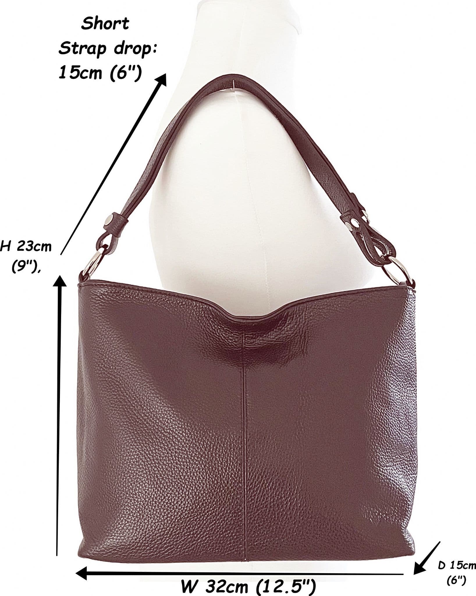 Leather Slouch Bag Crossbody Shoulder Bag Genuine Italian Handbag Med Size