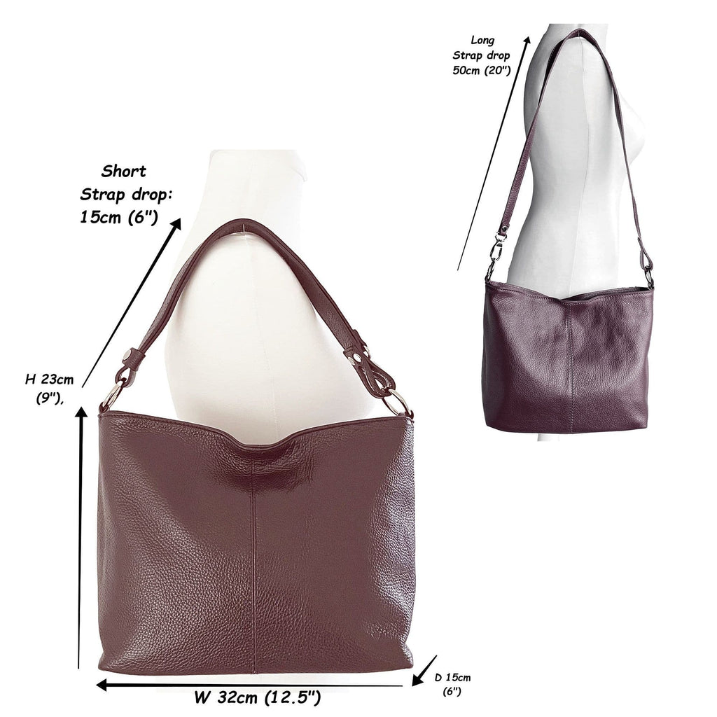 Leather Slouch Bag Crossbody Shoulder Bag Genuine Italian Handbag Med Size