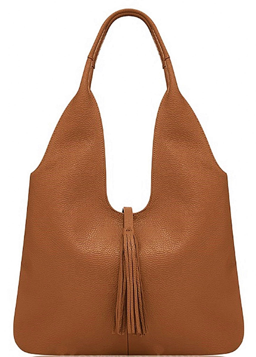 Leather Slouch Bag, Grained Italian Leather Slouch Shoulder Bag Handbag With Tassel Feature