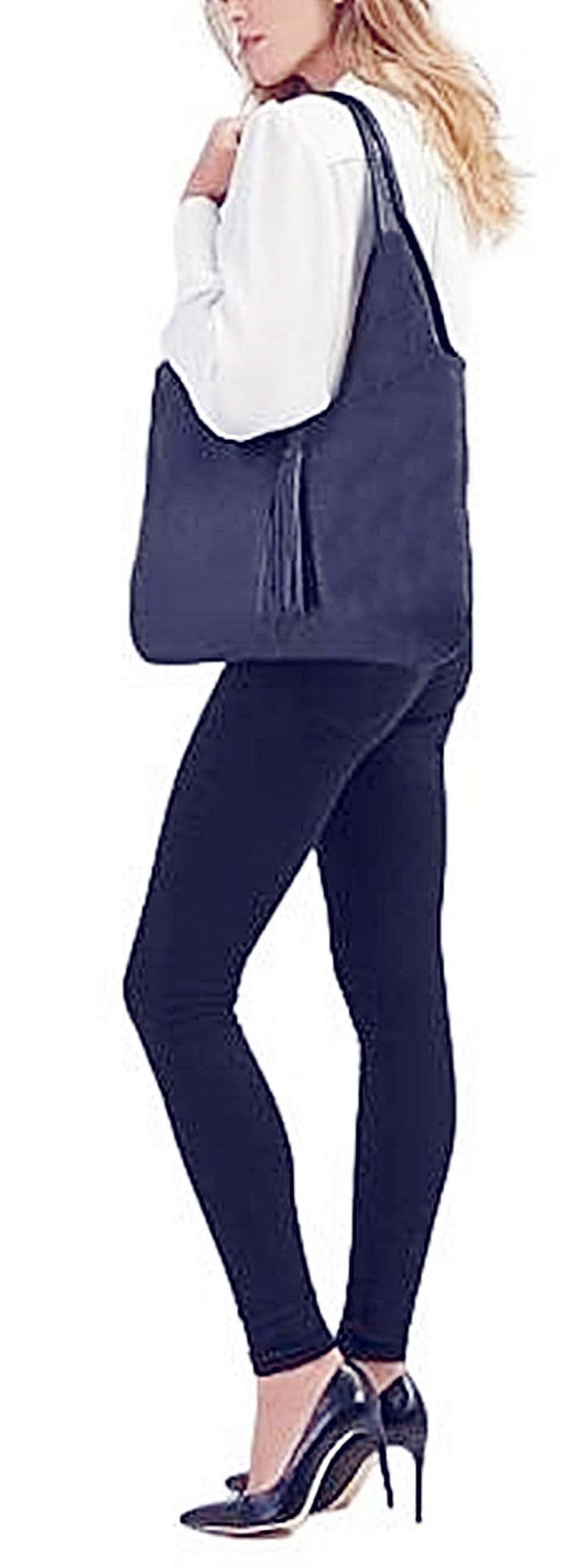 Leather Slouch Bag, Grained Italian Leather Slouch Shoulder Bag Handbag With Tassel Feature