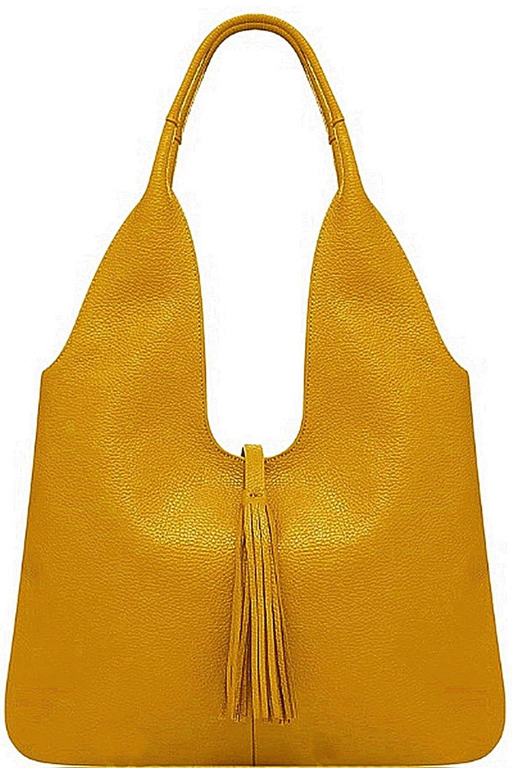 Leather Slouch Bag, Grained Italian Leather Slouch Shoulder Bag Handbag With Tassel Feature