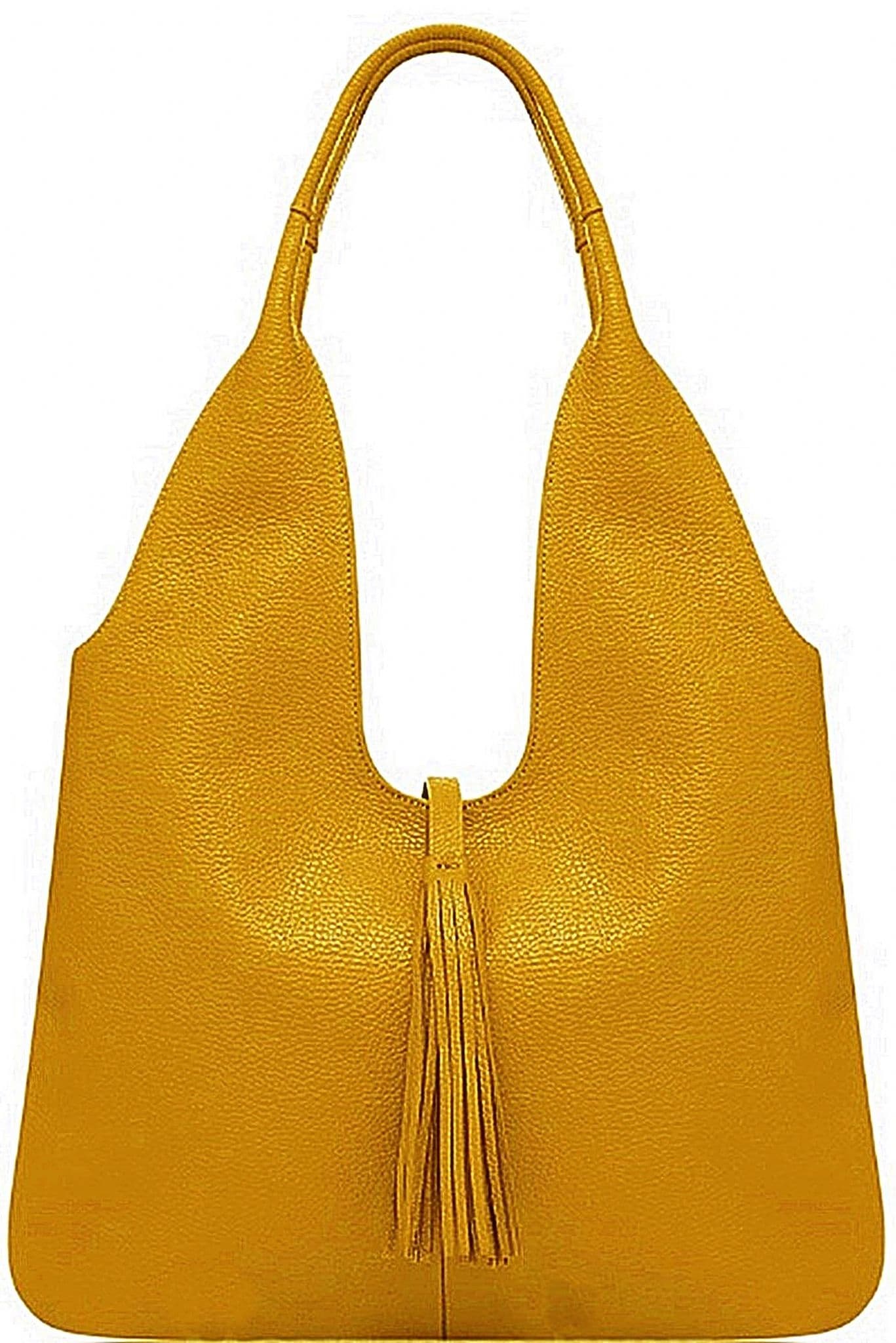 Leather Slouch Bag, Grained Italian Leather Slouch Shoulder Bag Handbag With Tassel Feature