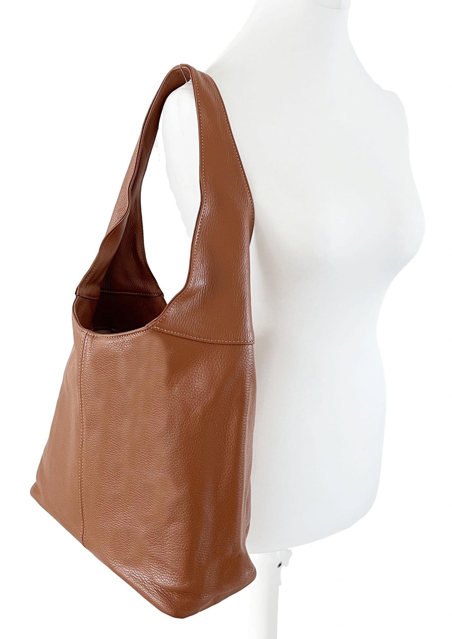 Leather Slouch Bag Shoulder Handbag Italian Grained Leather Large Bag Tote Bag