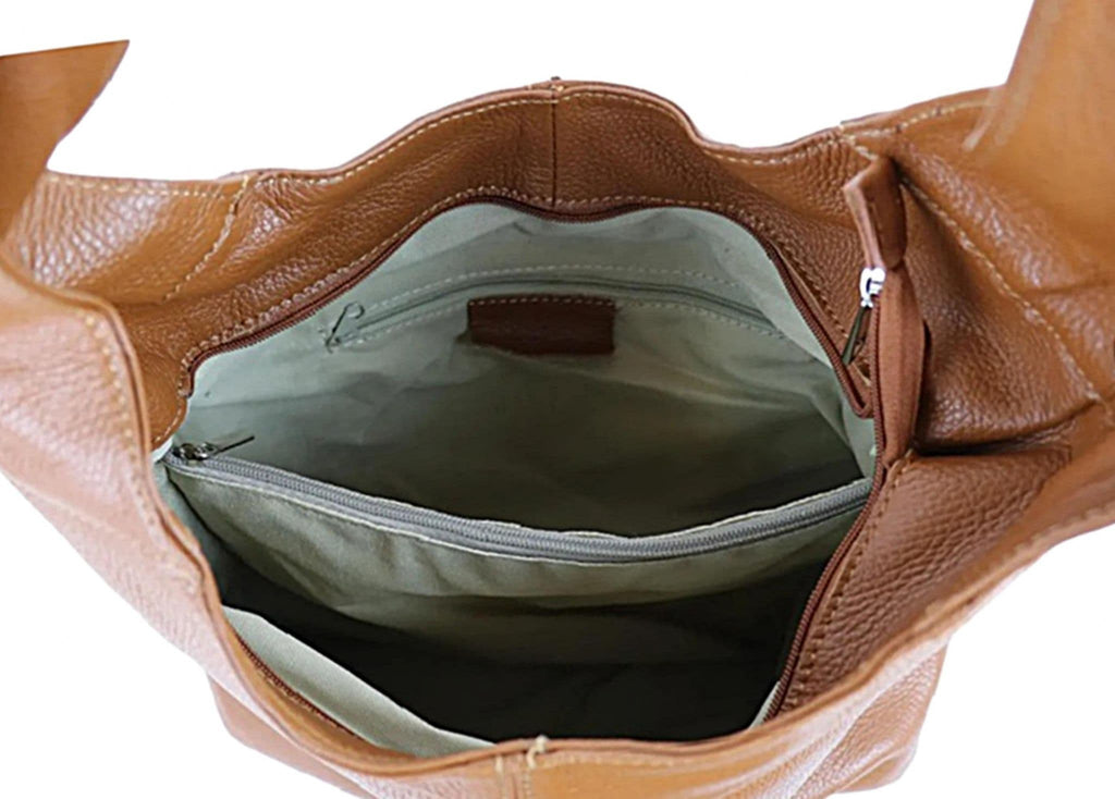 Leather Slouch Bag Shoulder Handbag Italian Grained Leather Large Bag Tote Bag