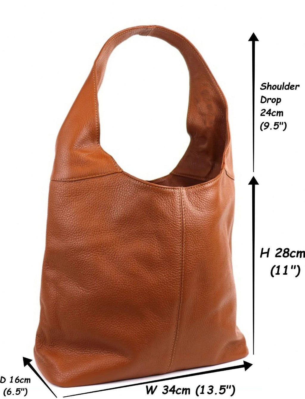 Leather Slouch Bag Shoulder Handbag Italian Grained Leather Large Bag Tote Bag