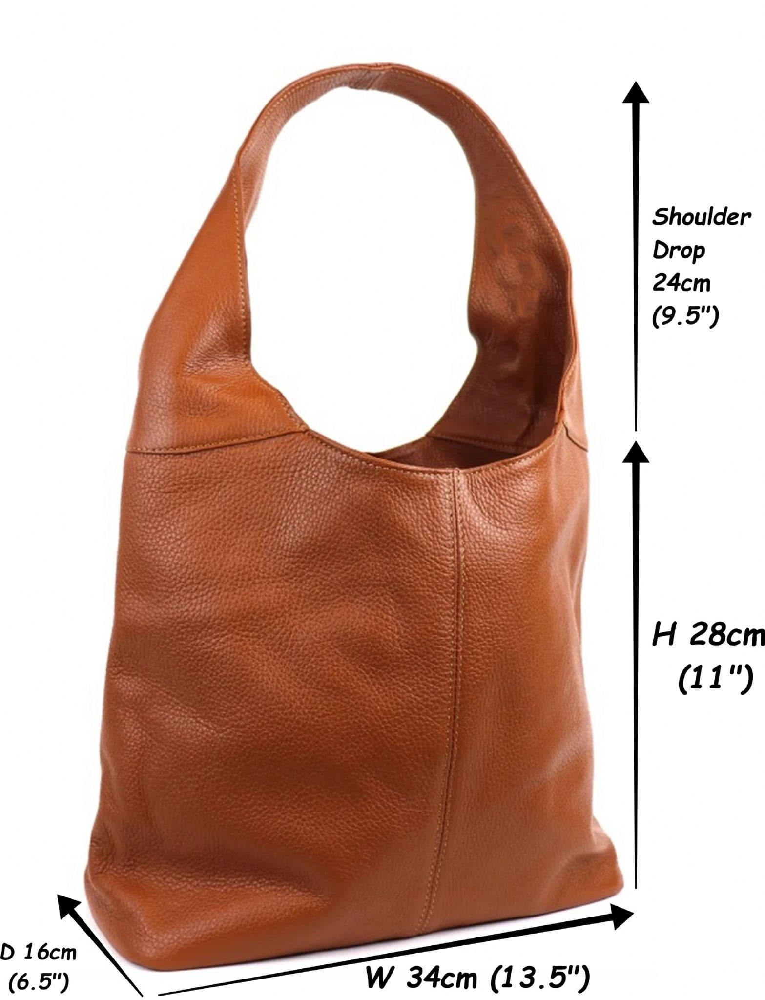 Leather Slouch Bag Shoulder Handbag Italian Grained Leather Large Bag Tote Bag