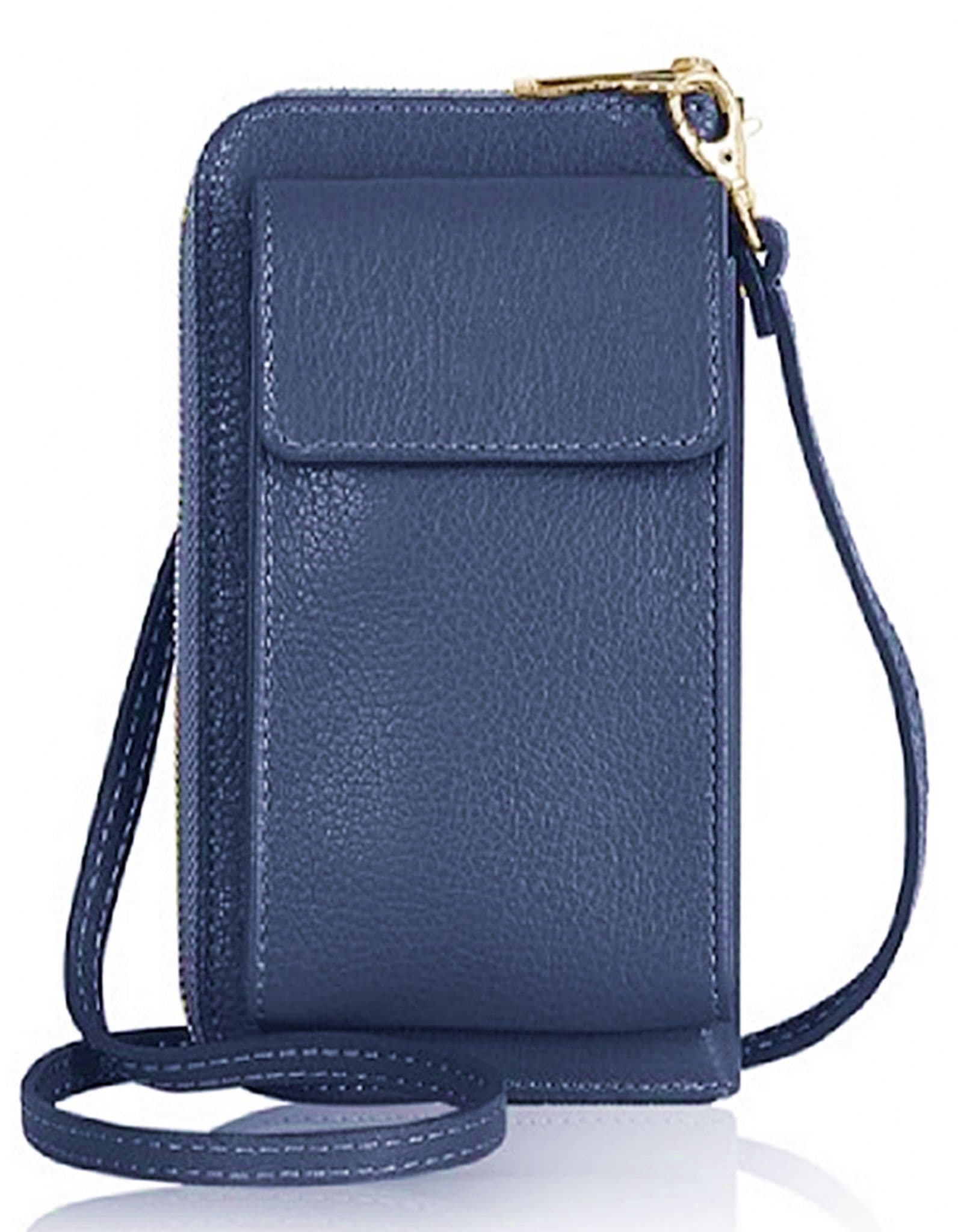 Luxury Italian Leather Mobile Phone Crossbody Shoulder Bag Pouch Wallet Purse Clutch  (Gold Trims)